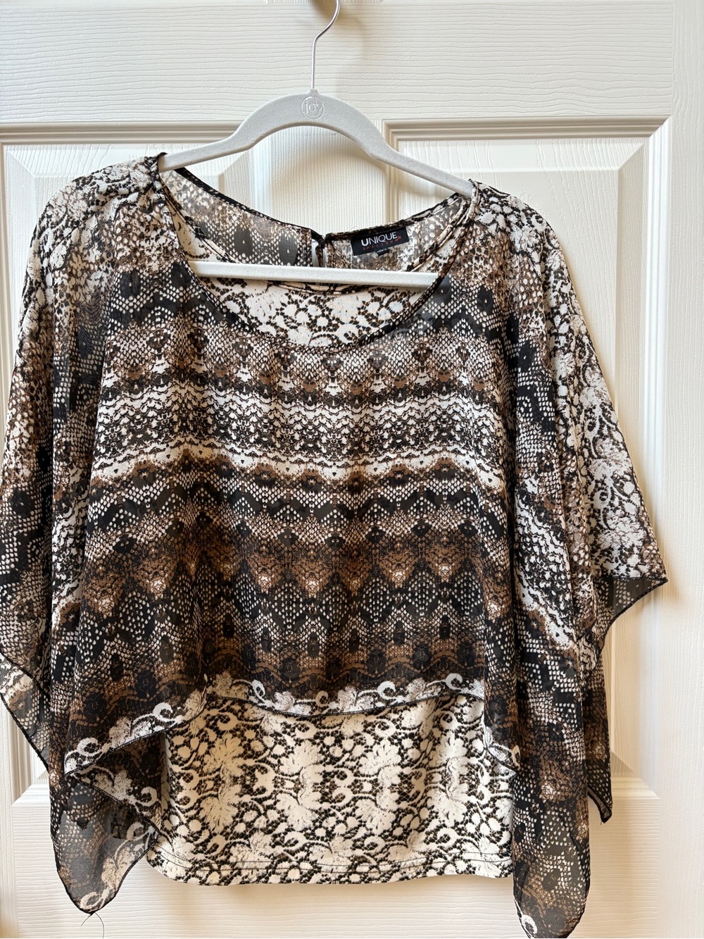 Unique Spectrum Sheer Snake-Print Tunic in Brown, Black, Cream